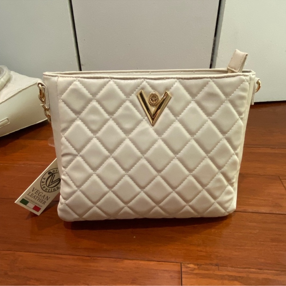 Vegan Leather Quilted White Crossbody Bag